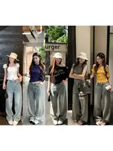 夏用 薄手 ゆったりシルエットのデニムパンツ【ビンテージ仕上げ・ストレート・トレンド】（セットアップ対応）