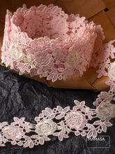 幅広のピンクポリエステル刺繍レース【DIY手芸用・アパレルデコレーション】
