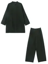 シャツ ストレートパンツ セットアップ レディース ミニマル 酵素ウォッシュ 立体感 ゆったり きれいめ 秋冬