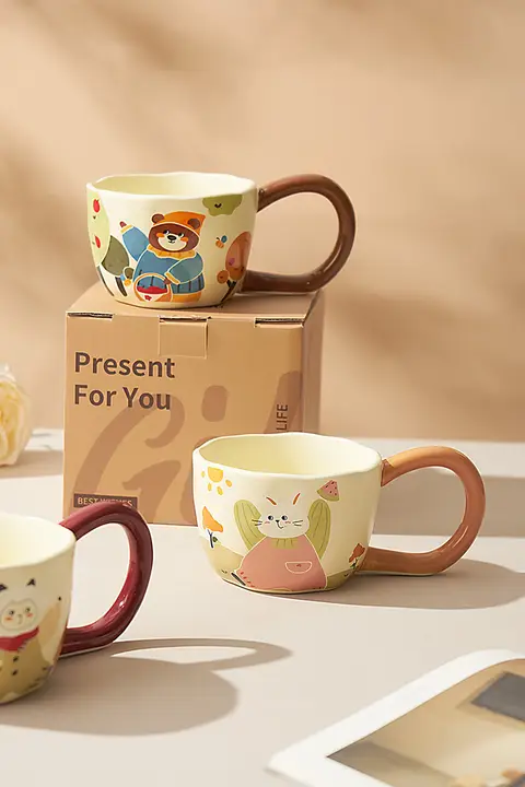 かわいいデザインのマグカップ【陶製・カートゥーン・オフィス用・家庭用】