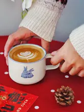 手作りコーヒーカップ【景徳鎮陶器・マグカップ・レトロ青花デザイン】（セットアップ対応）