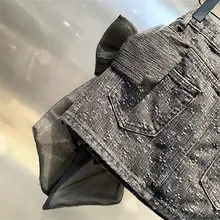 立体的な大きなリボンデザインのデニムミニスカート【メッシュ生地・フィットスタイル】（セットアップ対応）