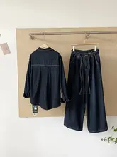 ポロカラー長袖シャツとゆったりワイドパンツのコーディネート（セットアップ対応）