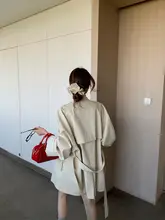 MUKOK 中長丈トレンチコート【英倫風・高級感ある襟付き・ベルト付き】