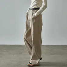 カジュアルカーキ色レディース パンツ【ハイウエスト・スリムフィット・ストレートレッグ・ワイドレッグ】（セットアップ対応）