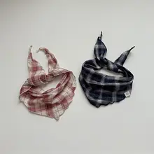 三角バンダナ キッズ 男の子 女の子 チェック柄 薄手 防風 春 秋 お出かけ スカーフ マフラー