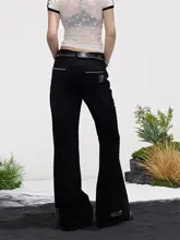 フレアパンツ レディース デニム リベット パッチワーク ブラック スリム 着痩せ アメカジ ヴィンテージ「ONLPP」