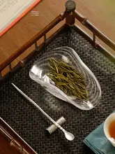 水晶ガラス製 茶道具三点セット【リーフデザイン・茶さじ付き】（セットアップ対応）