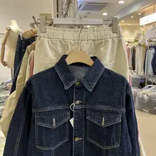 深藍色 シャツカラー ダブルポケット 十分丈デニムジャケット【春用・ショート丈・レディース・小柄対応】