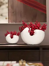 モダンデザインの陶器製赤い果実風花瓶【インテリア用・デスク装飾】