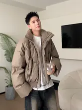 韓国風 冬用 メンズコットンジャケット【シンプルデザイン・ルーズフィット・スタンドカラー】