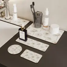 高級感ある洗面台用吸水マット【シリカゲル・バスルーム用・歯ブラシカップ用】