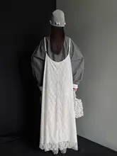 秋冬向けレトロ風カラーブロッキング長袖トップスとレースキャミワンピース（セットアップ対応）