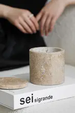 北欧スタイルの石材製収納筒【蓋付き・デスク用装飾品・収納容器】