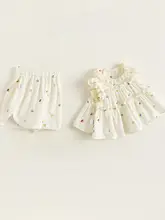 夏用 女の子向け可愛いフリル付きドット柄トップスとショートパンツ（セットアップ対応）