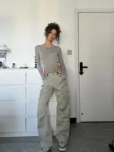 HIGHLIFE ユニセックス 口袋付きワークパンツ【微フレア・レトロデザイン・ブラック】