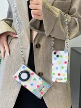 スマホケース 斜め掛け 水玉模様 カラフル クリア ソフトケース ショルダーチェーン レンズ保護 四隅 耐衝撃 多機種対応