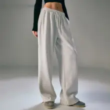高腰ストレートパンツ【グレー・抽绳・秋冬用・ゆったりシルエット】（セットアップ対応）
