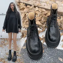 女性用厚底マーチンブーツ【本革・秋冬用・中筒デザイン・英倫風】