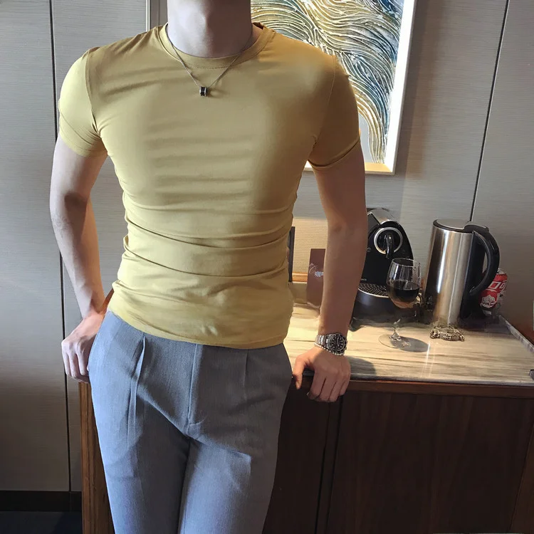 夏用 薄手 クルーネック メンズフィット短袖Tシャツ【ストレッチ・通気性・シンプルデザイン】