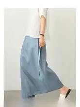 夏用リネン極簡系タイ付きラップスカート【不規則な中長丈】（セットアップ対応）