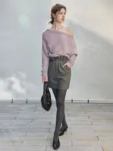 Mix Selection 超細モヘア アシンメトリー斜め肩出しセーター【女性用】