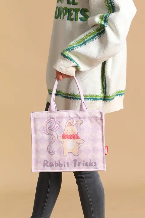 かわいいウサギデザインのキャンバス手提げバッグ【通勤・ショッピング用】