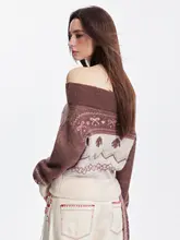 した着心地！露肩ニットカーディガン【秋用・フェアアイル風・配色デザイン】