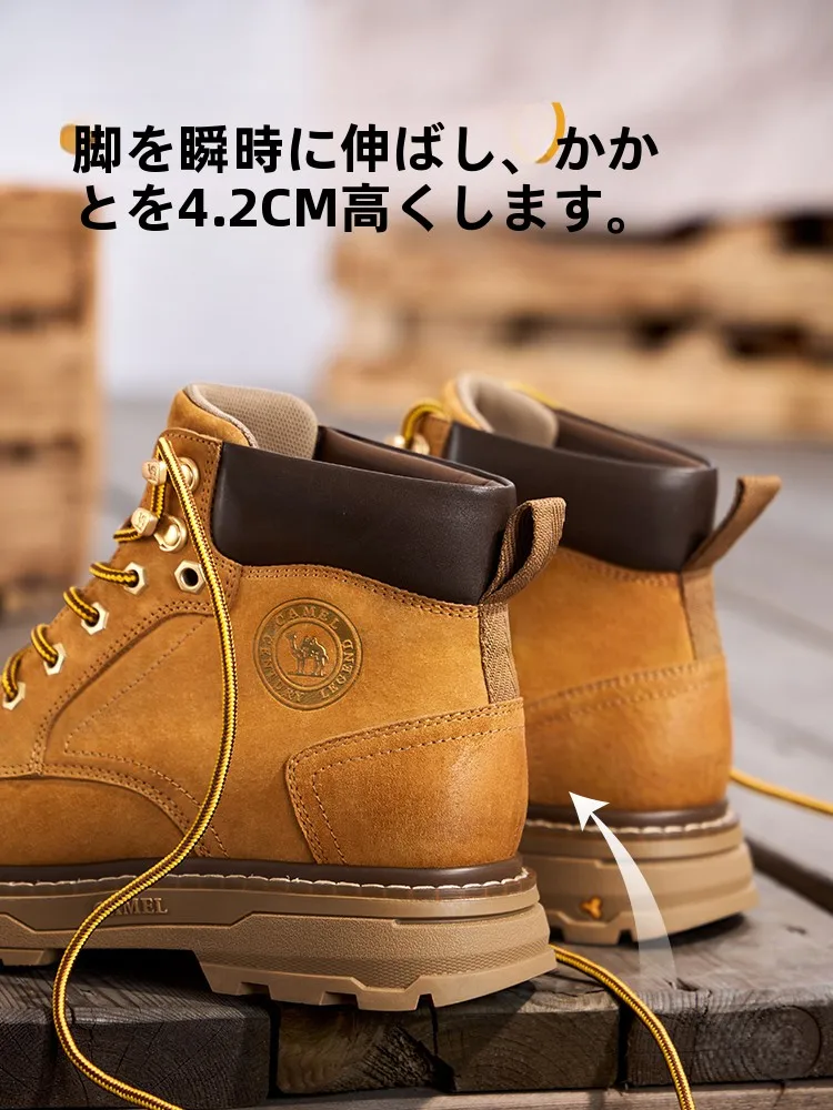 Camel マーチンブーツ：日常使いに最適な頭層猪皮短筒スタイル