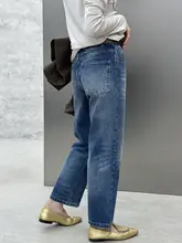 BodhlCat レディース破れ加工ストレートデニムパンツ【ハイウエスト・九分丈・ホワイトウォッシュ】