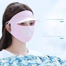 UVカット全顔用マスク【アイスシルク・通気性・薄型・ドライブ用・帽子付き】