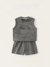 2点セット キッズ ボーイズ ノースリーブTシャツ ショートパンツ タイヤイ ストリート 夏