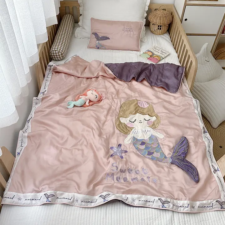 60Sライセール天丝刺繍入り子供用シルクエアコンピロー【洗濯可能・幼稚園用】