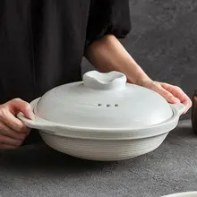 耐高温の干焼きに対応した家用炊飯鍋【浅平型・白陶器製】