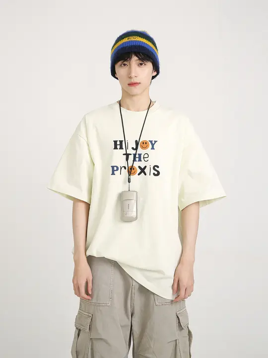 夏用 メンズ 半袖Tシャツ【ルーズフィット・プリント・学生向け】
