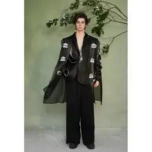 新中式デザインのフィットブラックブレザー