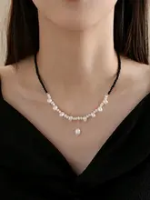 天然バロックパールネックレス【フレンチスタイル・ブラッククリスタル・ロックチェーン・デザイン】