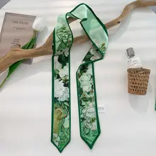 ファン・ゴッホ風油絵シルクスカーフ【細長タイプ・おしゃれなヘアアクセサリー】