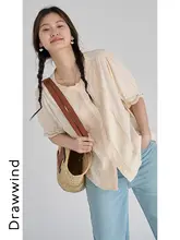 drawwind 無地 コットンシャツ レディース【夏用・ラウンドネック・レース装飾】