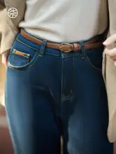 フィットのヴィンテージ風ストレートデニムパンツ【裏起毛・秋冬向け・翻端デザイン】