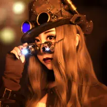 スチームパンク風 ビンテージ照明付き顕微鏡眼鏡【古銅色】