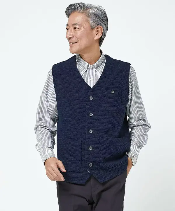 春用 メンズ 編み込みカジュアルベスト