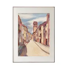 高級欧風ビンテージ装飾画【リビング・ダイニング用・縦型・抽象建築デザイン】