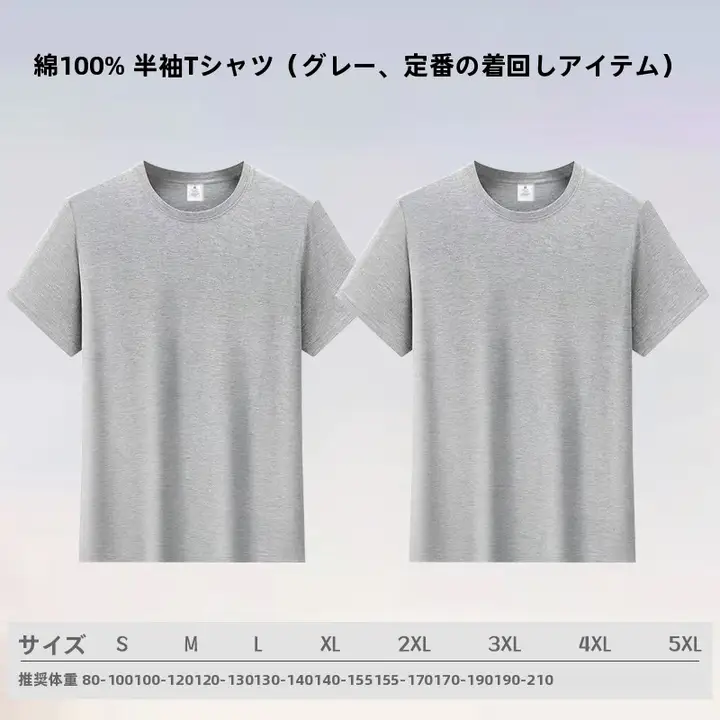 グレーのメンズTシャツ【夏用・薄手・綿素材・ラウンドネック・半袖・大きいサイズ】