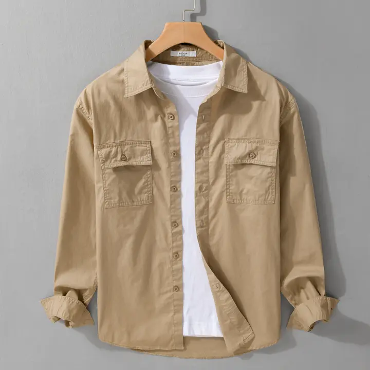 シンプルで使いやすい！メンズゆったり工装シャツ【カジュアルスタイル・ストリートファッション】