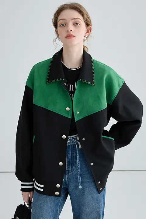 バイカラーのショートジャケット【アメリカンスポーツスタイル・春用】