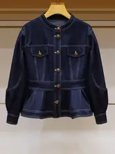 ボタン付きラウンドネックフリルデザインのアンティーク風デニムワイドレッグショートパンツ（セットアップ対応）