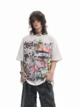 半袖Tシャツ メンズ ヘビーオンス グラフィティ柄 アメリカン風 ストリート オーバーサイズ デザイン性 夏 「Mz」