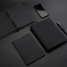 シンプルな黒のA5メモ帳【PUレザー・リングバインダー・黒いカード紙の内ページ】