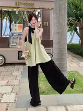 ストライプ柄 ノースリーブトップス＆ワイドレッグパンツ（セットアップ対応）